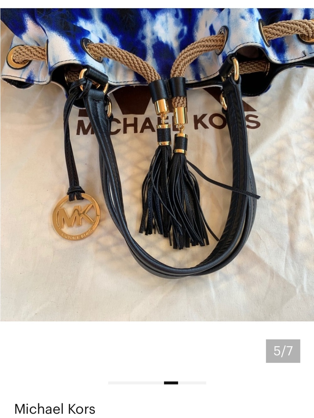 Michael Kors Blue and White Tie-Dye with Gold Accents - Picture 5 of 7